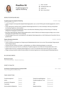 Lebenslauf-Muster für Projektmanager*in digitales Marketing