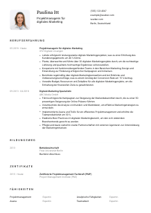 Lebenslauf-Vorlage für Projektmanager*in digitales Marketing #1