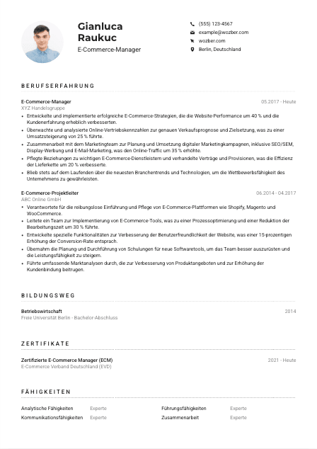 Lebenslauf-Muster für E-Commerce-Manager*in
