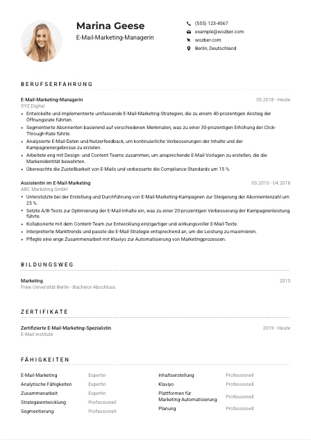 Lebenslauf-Muster für E-Mail-Marketing-Manager*in