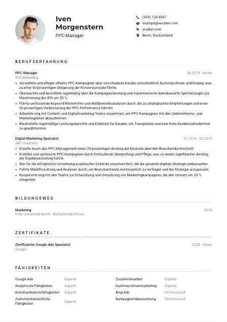 Lebenslauf-Muster für PPC-Manager*in