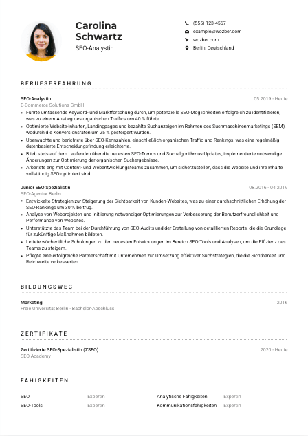 Lebenslauf-Muster für SEO-Analyst*in