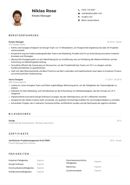 Lebenslauf-Muster für Kreativ-Manager*in