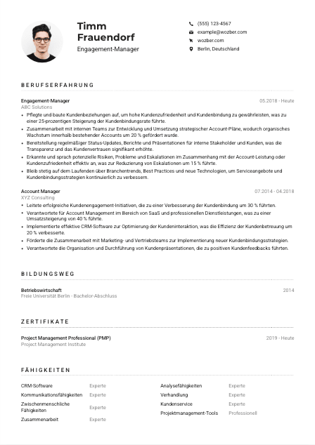 Lebenslauf-Muster für Engagement-Manager*in