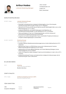 Lebenslauf-Vorlage für Leitende*r Marketing-Manager*in #1
