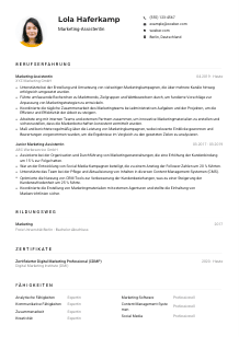 Lebenslauf-Muster für Marketing-Assistent*in