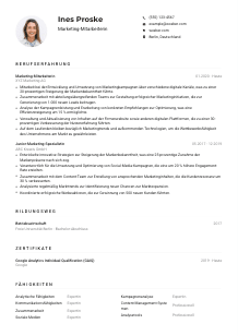 Lebenslauf-Muster für Marketing-Mitarbeiter*in