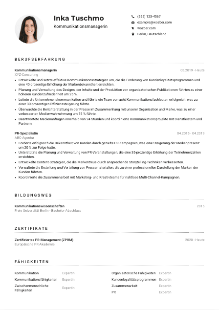 Lebenslauf-Muster für Kommunikationsmanager*in