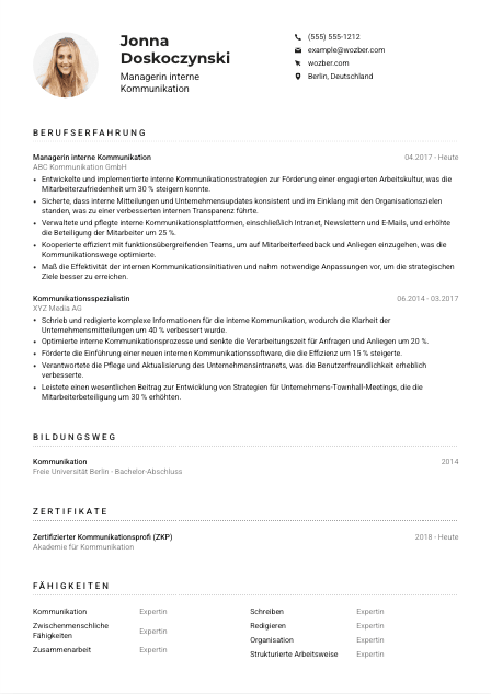 Lebenslauf-Muster für Manager*in interne Kommunikation