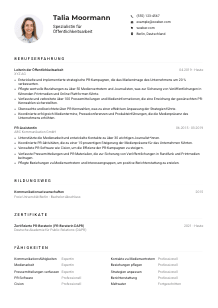 Lebenslauf-Muster für Spezialist*in für Öffentlichkeitsarbeit