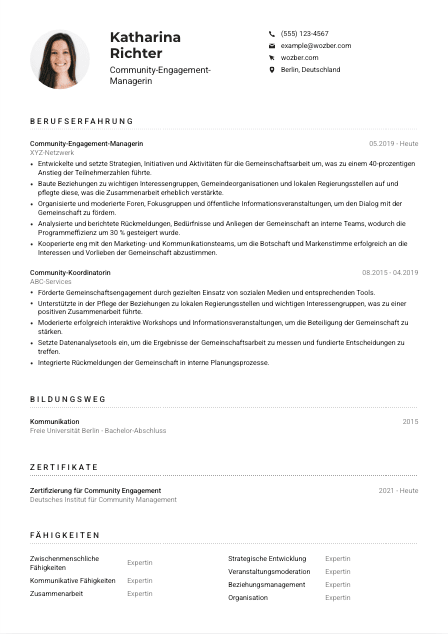 Lebenslauf-Muster für Community-Engagement-Manager*in