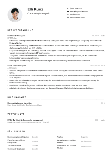 Lebenslauf-Muster für Community-Manager*in