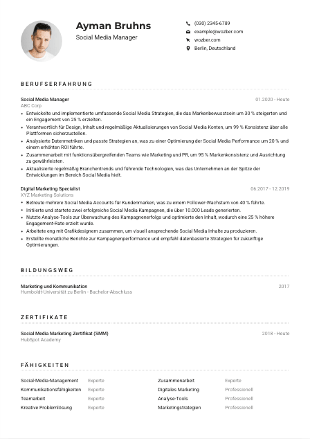 Lebenslauf-Muster für Social Media Manager*in