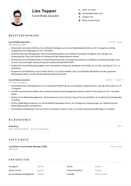 Lebenslauf-Muster für Social Media Spezialist*in