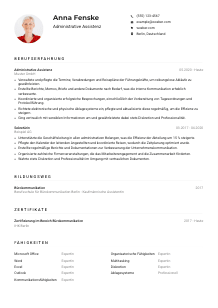 Lebenslauf-Muster für Administrative Assistenz