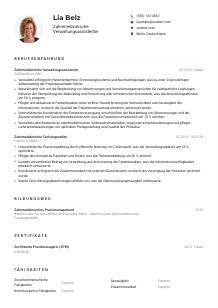 Lebenslauf-Muster für Zahnmedizinische*r Verwaltungsassistent*in