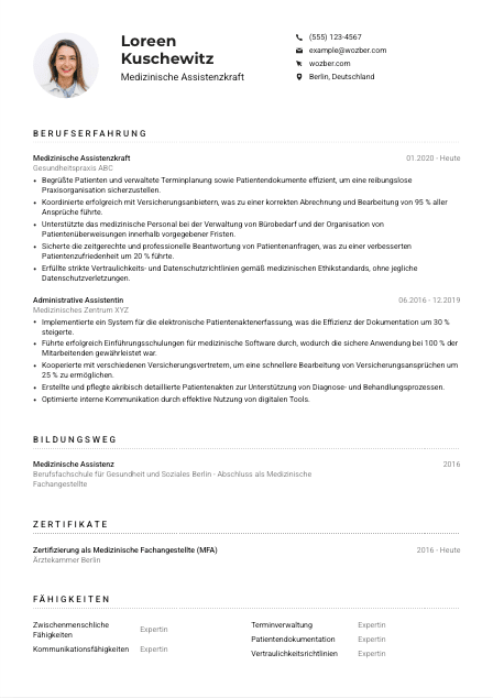 Lebenslauf-Muster für Medizinische Assistenzkraft
