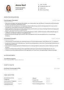 Lebenslauf-Muster für Praxismanager*in Zahnmedizin