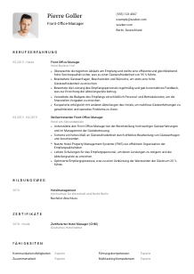 Lebenslauf-Vorlage für Front-Office-Manager*in #1