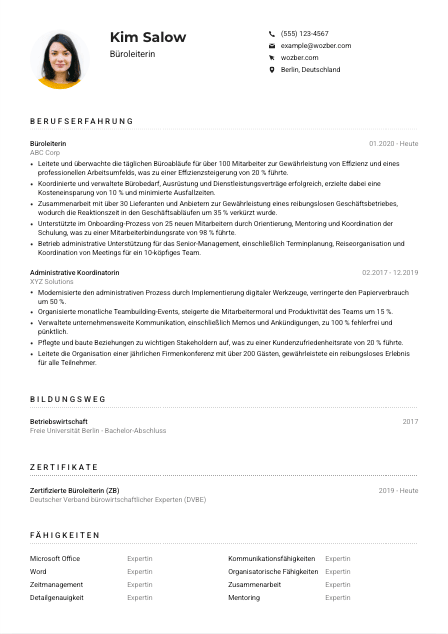 Lebenslauf-Muster für Büroleiter*in