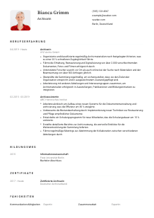 Lebenslauf-Vorlage für Archivar*in #1
