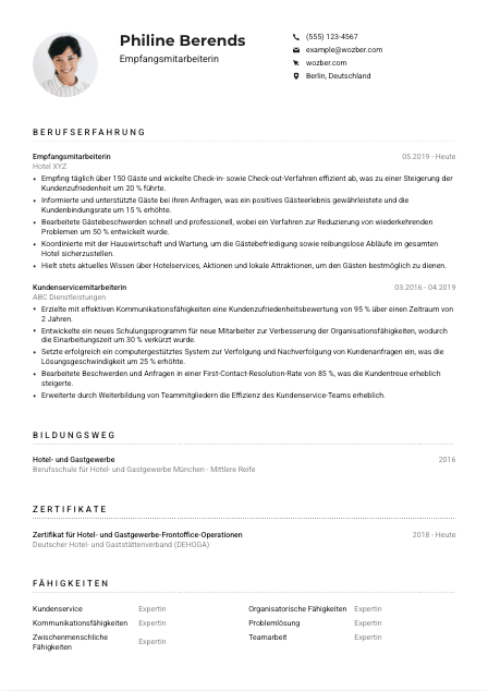 Lebenslauf-Muster für Empfangsmitarbeiter*in