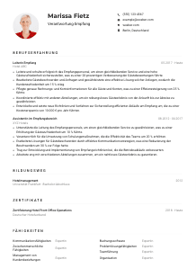 Lebenslauf-Muster für Verantwortung Empfang