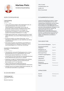 Lebenslauf-Vorlage für Verantwortung Empfang #2