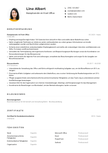 Lebenslauf-Muster für Rezeptionist*in im Front Office