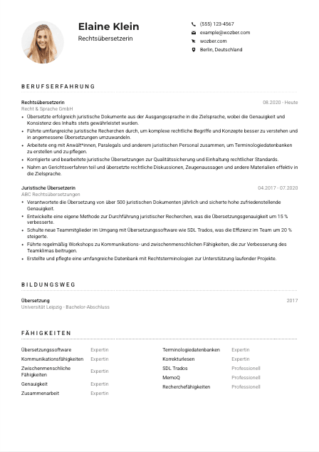 Lebenslauf-Muster für Rechtsübersetzer*in