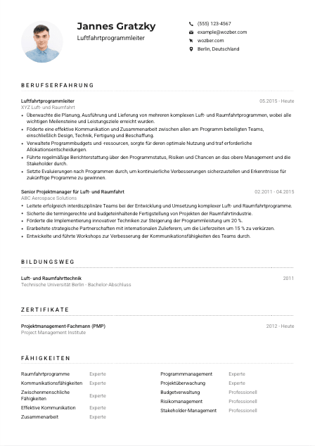 Lebenslauf-Muster für Luftfahrtprogrammleiter*in