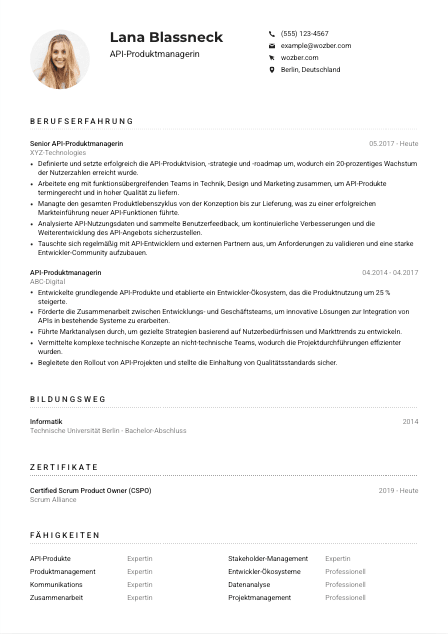 Lebenslauf-Muster für API-Produktmanager*in