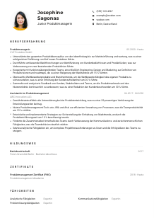 Lebenslauf-Muster für Junior Produktmanager*in