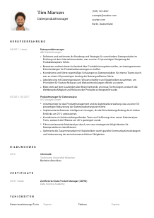 Lebenslauf-Vorlage für Datenproduktmanager*in #1