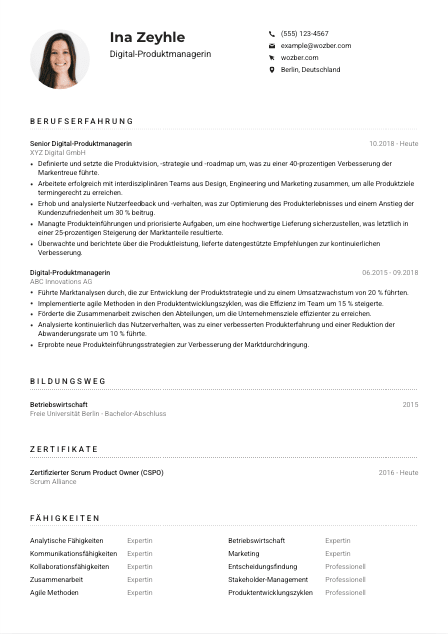 Lebenslauf-Muster für Digital-Produktmanager*in