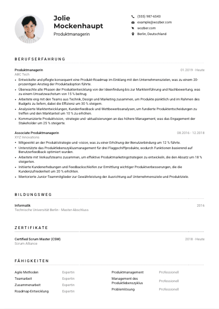 Lebenslauf-Muster für Produktmanager*in