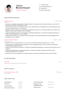 Lebenslauf-Vorlage für Produktmanager*in #1