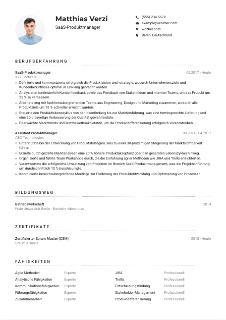 Lebenslauf-Muster für SaaS-Produktmanager*in