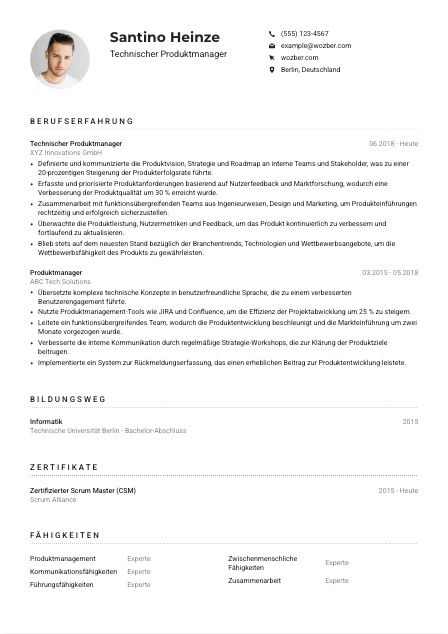 Lebenslauf-Muster für Technische*r Produktmanager*in