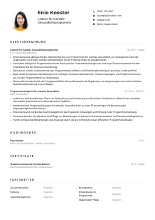 Lebenslauf-Muster für Leiter*in für mentale Gesundheitsprogramme