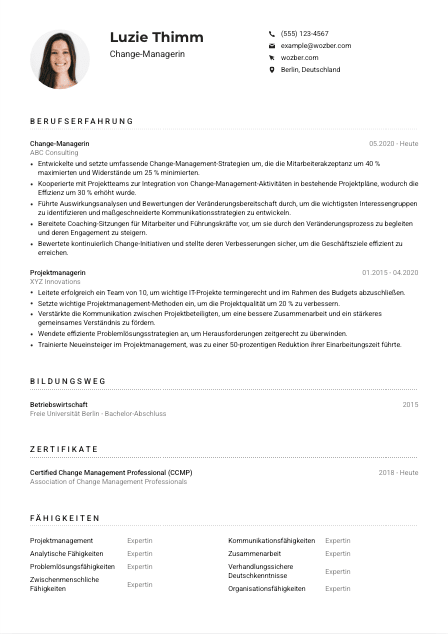 Lebenslauf-Muster für Change-Manager*in