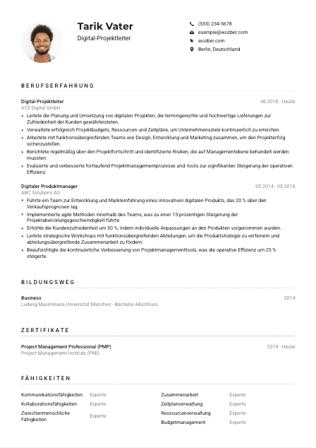 Lebenslauf-Muster für Digital-Projektleiter*in