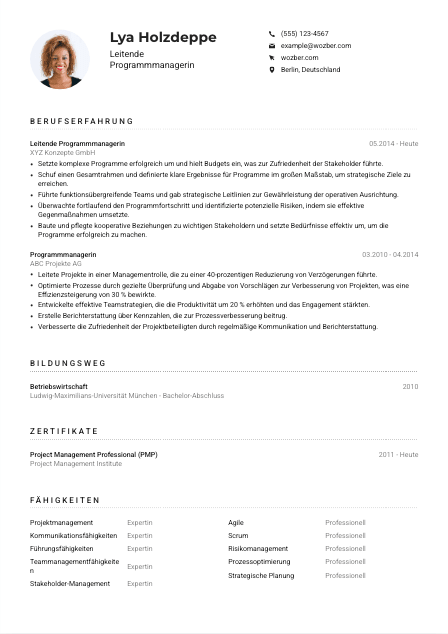 Lebenslauf-Muster für Leitende*r Programmmanager