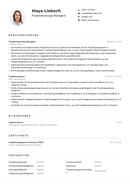Lebenslauf-Muster für Projektsteuerungs-Manager*in