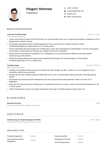 Lebenslauf-Muster für Projektleiter*in