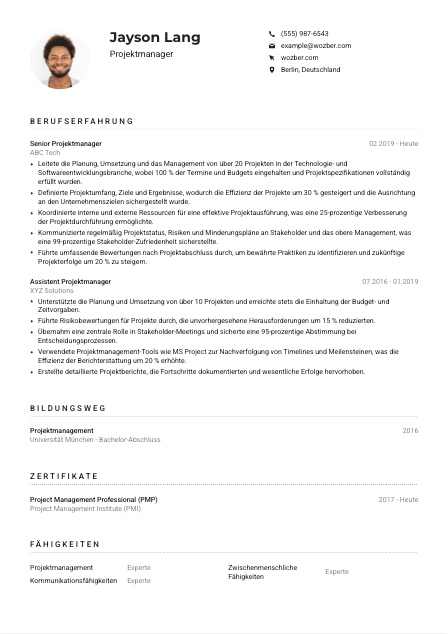 Lebenslauf-Muster für Projektmanager*in