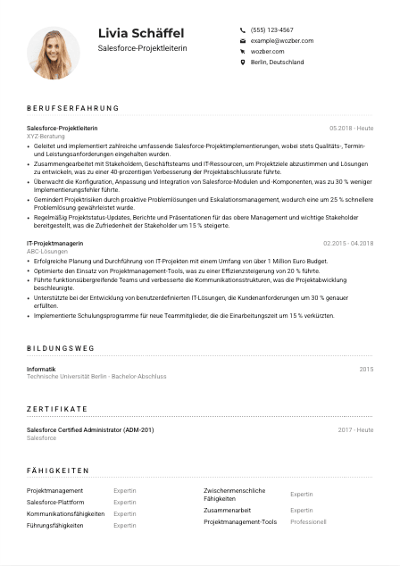 Lebenslauf-Muster für Salesforce-Projektleiter*in
