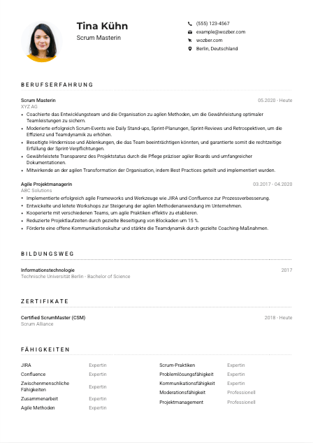 Lebenslauf-Muster für Scrum Master