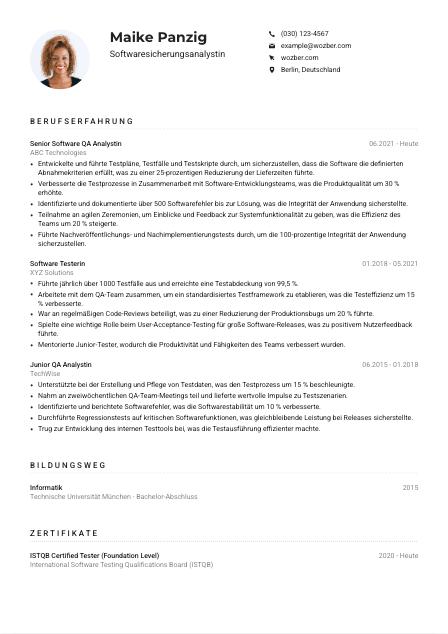 Lebenslauf-Muster für Softwaresicherungsanalyst*in