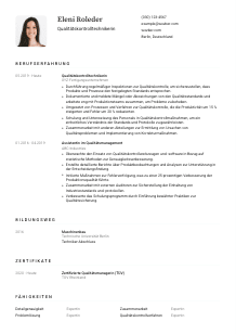 Lebenslauf-Vorlage für Qualitätskontrolltechniker*in #1